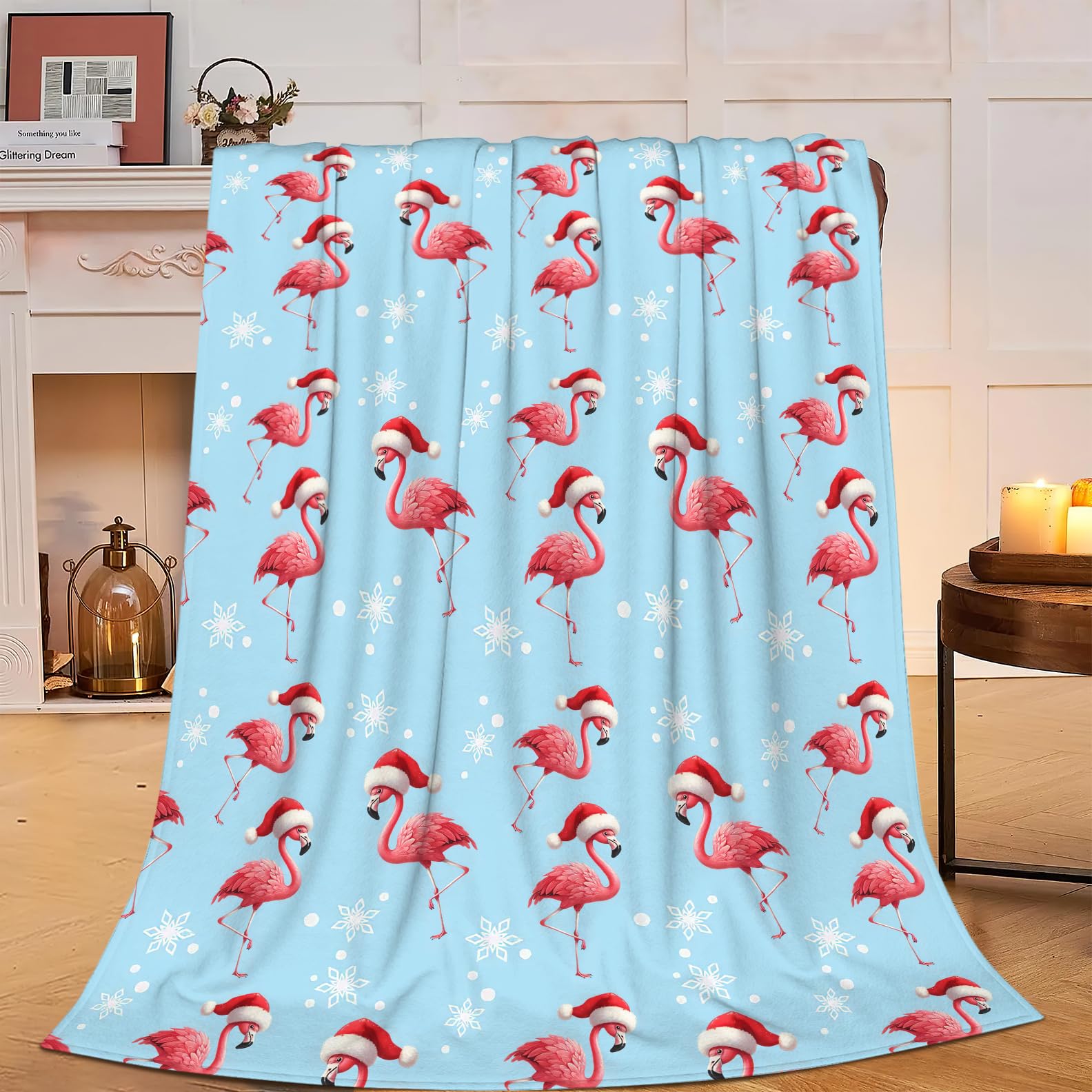 UIAMT Christmas Flamingo Blanket Cute Flamingo Flannel Plush Throw Blanket Cozy Flamingo Decor Fleece Bedding Stuff Animal Blanket Gifts for Lover
