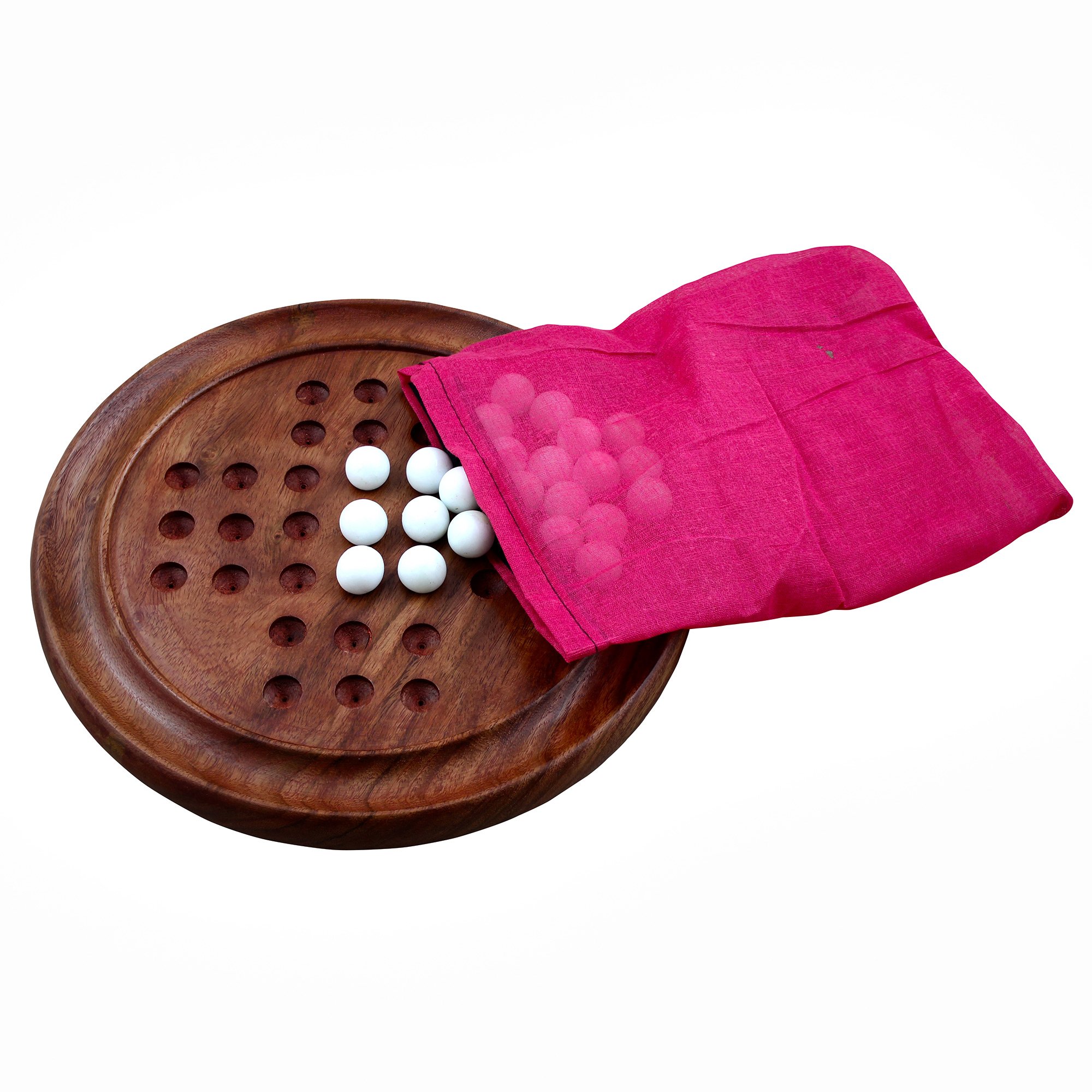 jeu de plateau du Solitaire de bois massif à la main avec des billes de voyage jeux 8,75 pouces - Cadeaux de Noël