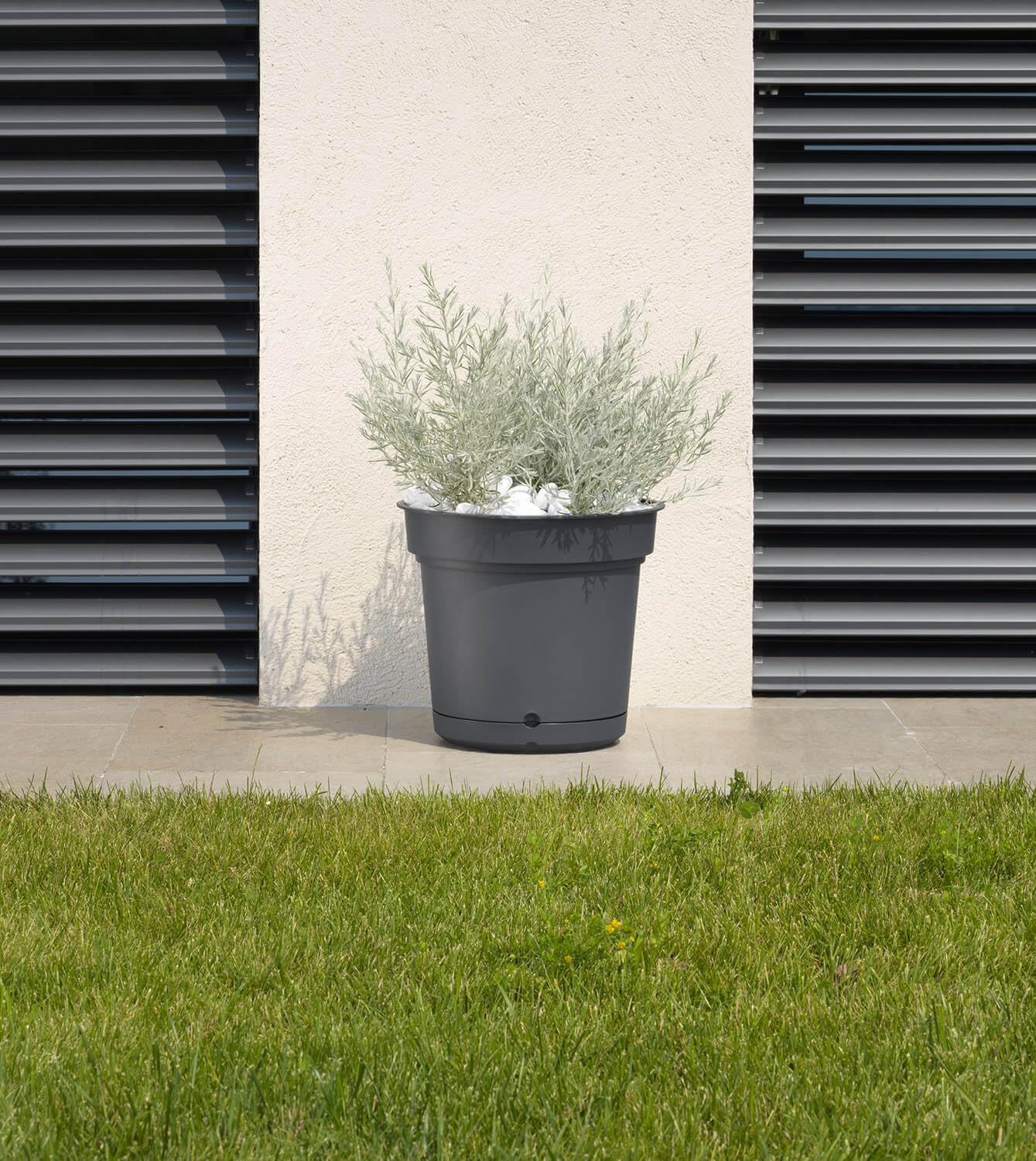 Vaso Ø48x43 cm in Polipropilene con Riserva d'Acqua e Sottovaso Hydral Elements 48 Antracite