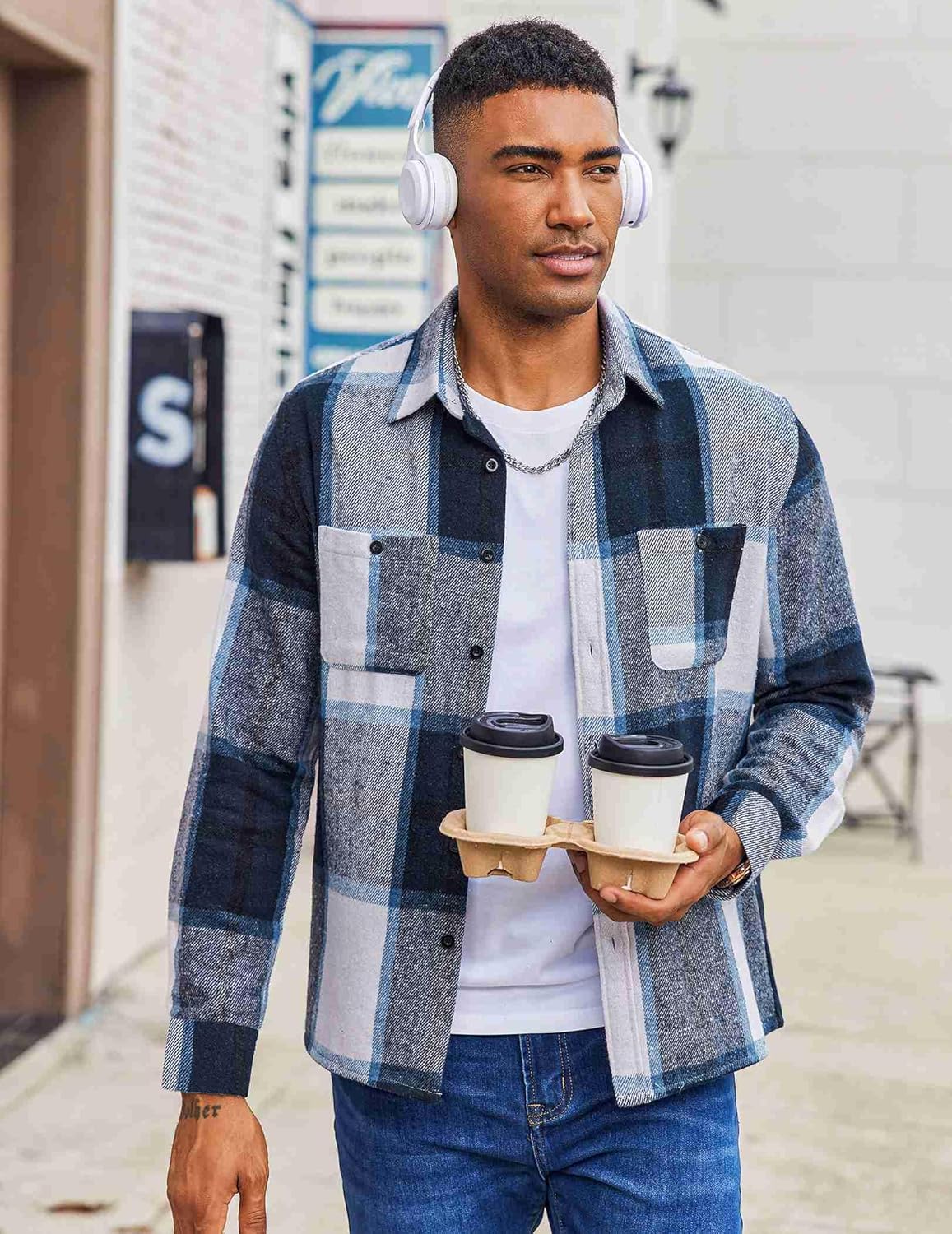 COOFANDY Men's Flannel Shirts Long Sleeve Casual Cotton Plaid Button Down Shirt Jacket with Pockets - Image 2