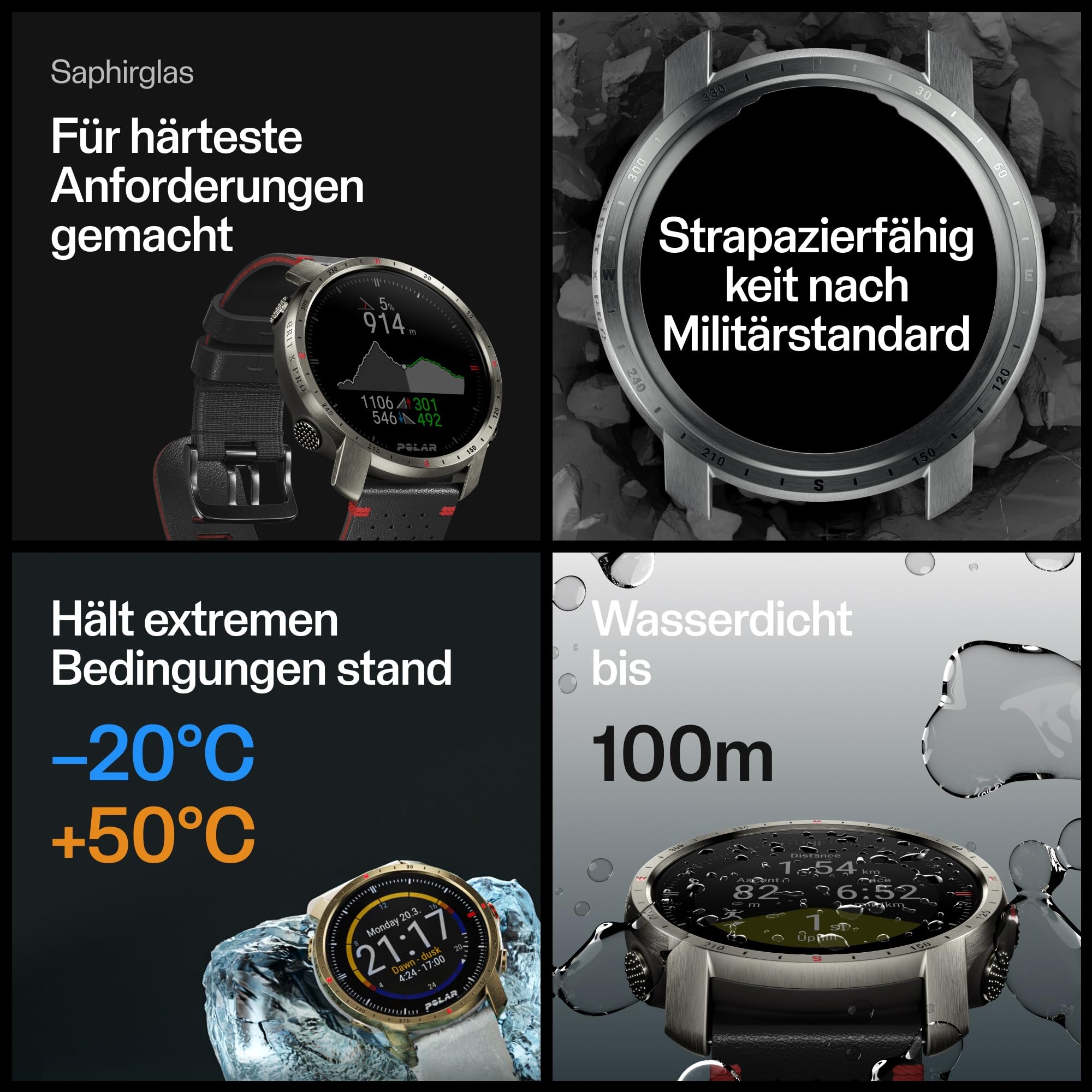 Polar Grit X Pro Titan – Premium Outdoor-Multisportuhr mit GPS – Strapazierfähigkeit auf Militärstandard, Saphirglas, Pulsmessung am Handgelenk, Lange Akkulaufzeit, Navigation, M/L
