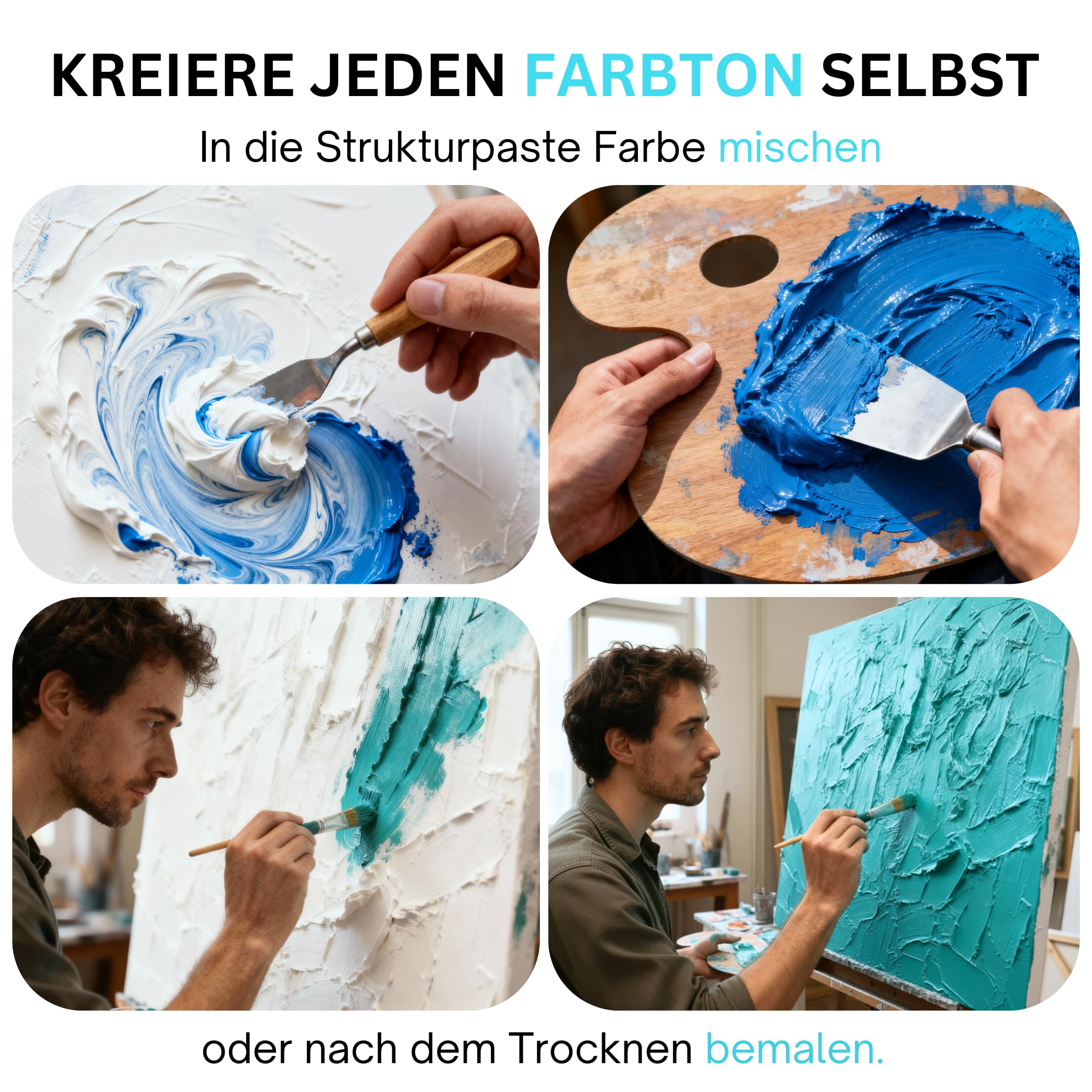 2er Set Strukturpaste Fein je 1000 g - Ideal für Acrylmalerei auf Leinwand - Premium Spachtelmasse für den Künstlerbedarf