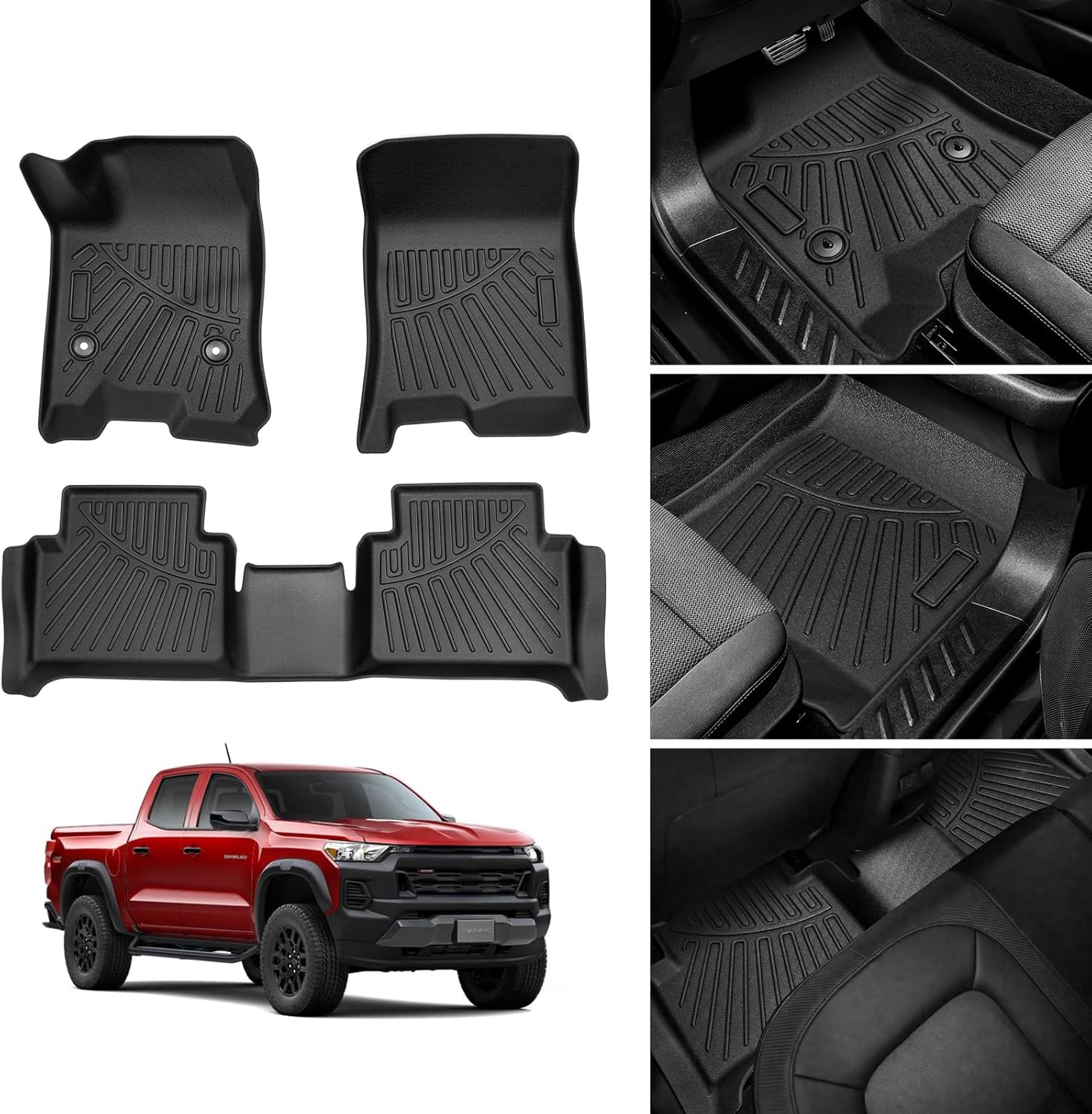 Powerty Floor Mats for 2023-2025 2026 Chevy Colorado/GMC Canyon Accessories, All Weather Car Liners TPE Truck Mats, 1st & 2nd Row Black - Image 9