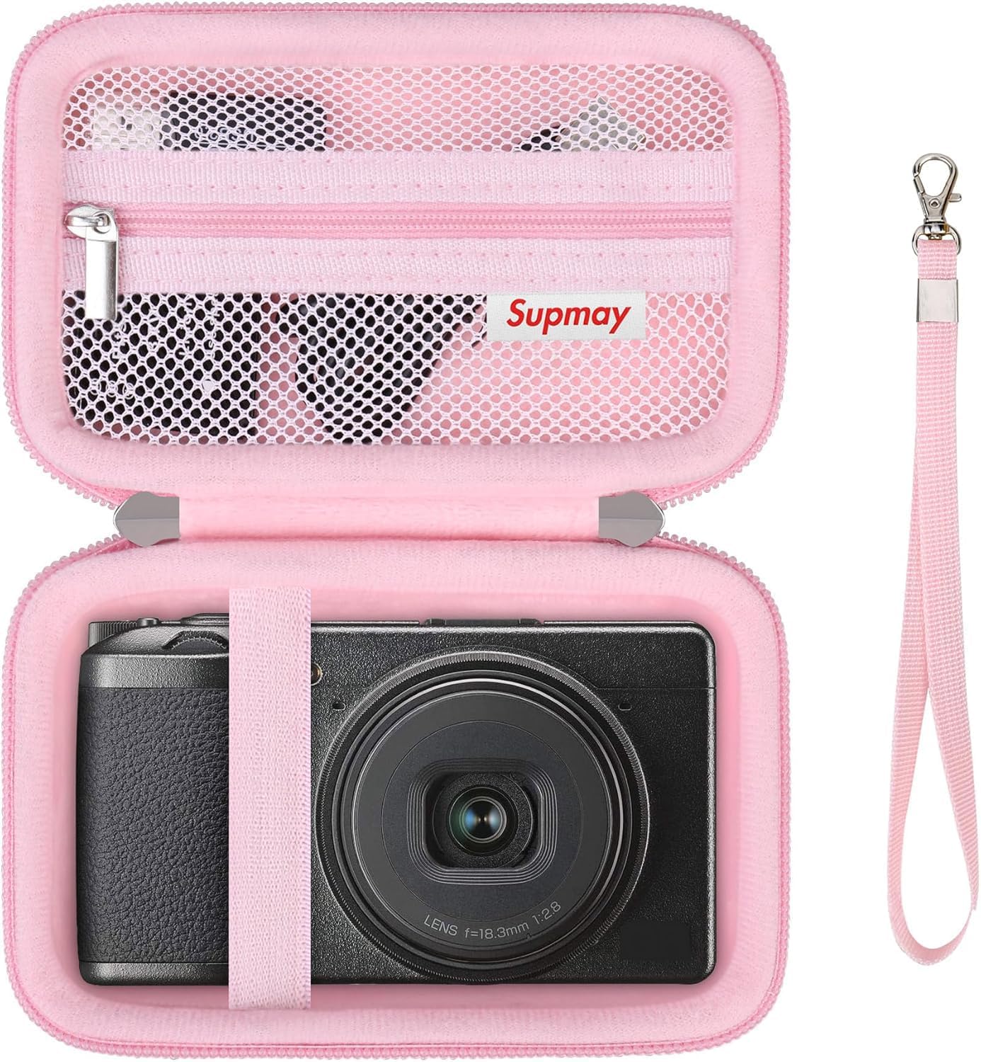 Hard Carrying Case for Ricoh GR IIIx/GR III/GR II/GR Digital Compact Camera, Protective Storage Bag with Zipper Mesh Pocket for USB Cable, Battery, Pink