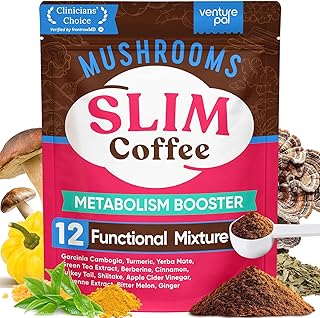 Venture Pal Slim Mushroom Coffee for Weight Loss, Instant Coffee with Berberine, Cinnamon, Yerba Mate, Turmeric, & More, 1800mg(10:1) Extract for Diet Support & Metabolism Boost - 40 Servings