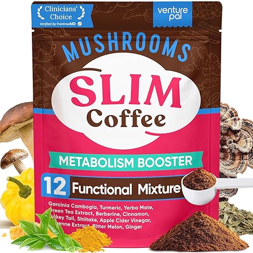 Venture Pal Slim Mushroom Coffee for Weight Loss, Instant Coffee with Berberine, Cinnamon, Yerba Mate, Turmeric, & More, 1800mg(10:1) Extract for Diet Support & Metabolism Boost - 40 Servings