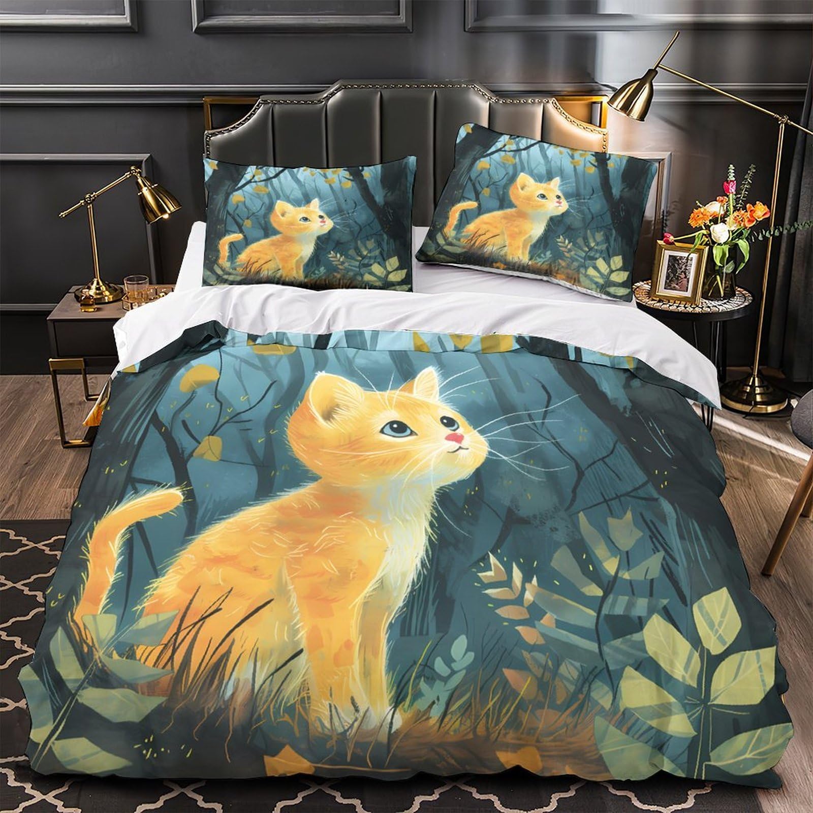 Housse de couette chaton mignon imprimé 3d drap microfibre léger 140x200
