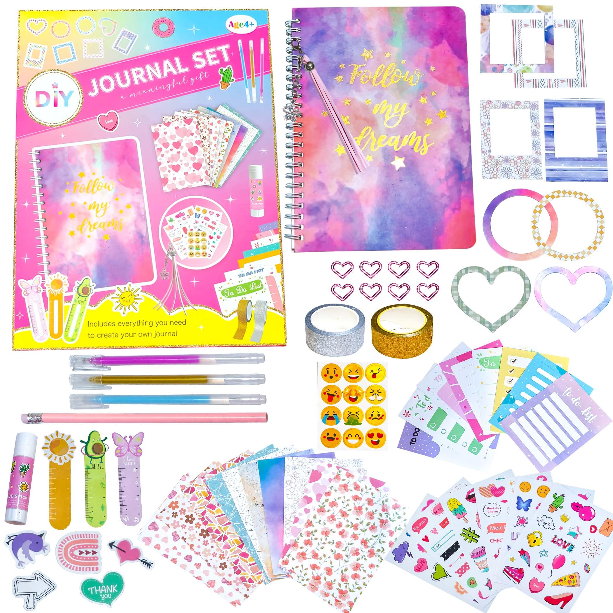 Yowamho DIY Journal Kit for Girls, Journal Set for Teenage Girls Ages 4+, Stationery Set, Scrapbook & Diary Supplies Set, Journaling Notebook Art Crafts Kit, Great for Birthdays, Holidays(Pink A)