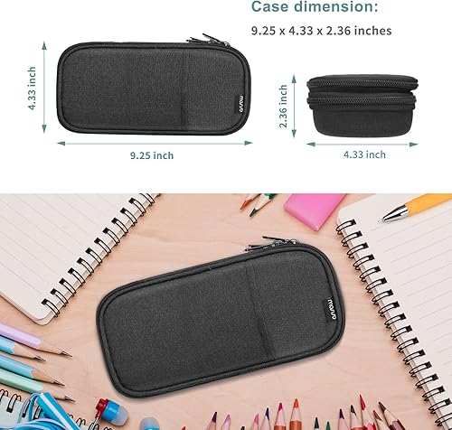 Miniatura 2 de MOSISO Estuche para lápices de doble capa, organizador de almacenamiento de gran capacidad con asa y bolsillo frontal, suministros de oficina para