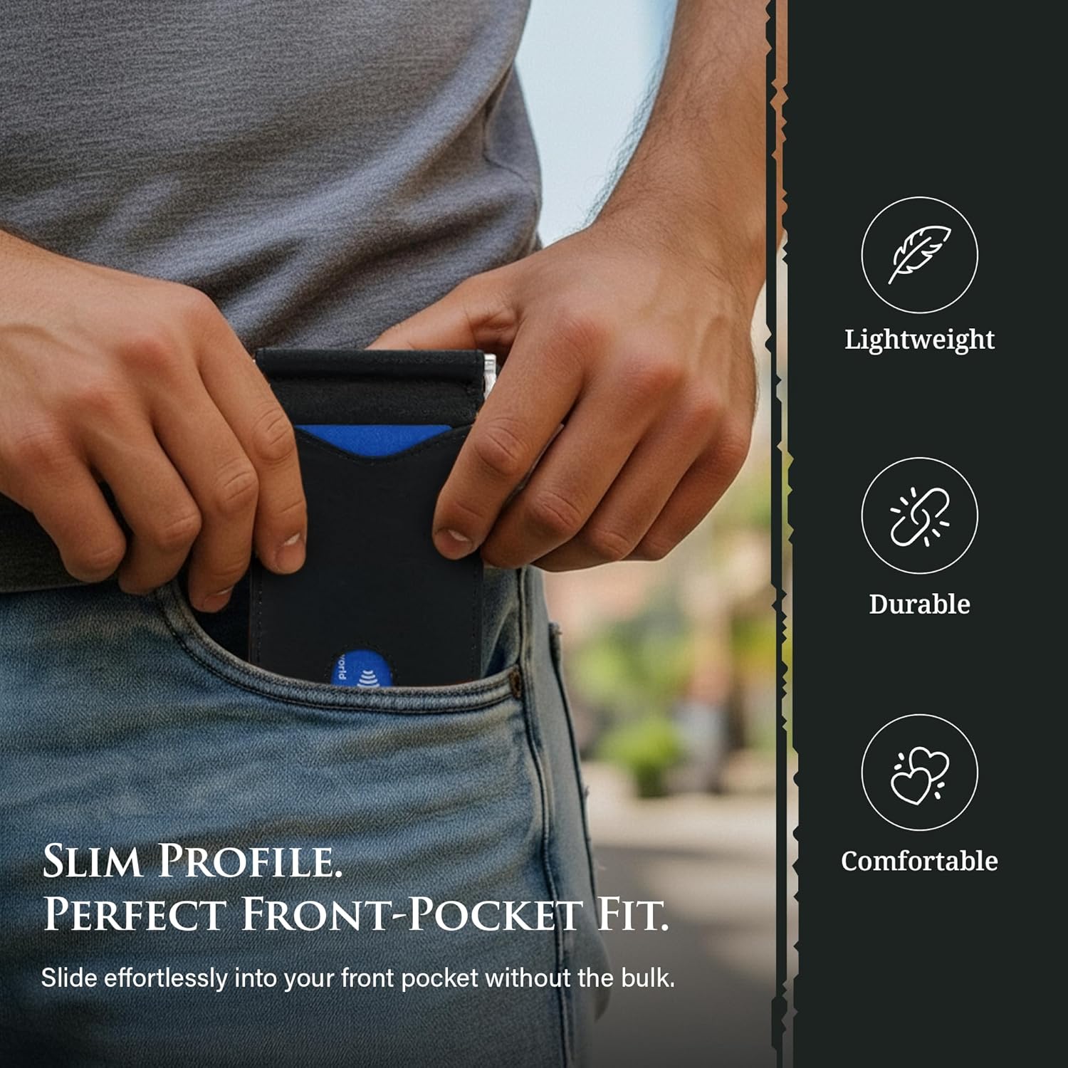 ROGUE WALLET Genuine Leather Minimalist Wallets - RFID Blocking with Money Clip - Interior & Exterior Card Pockets & More - Gift for Men (Red Line) - Image 4