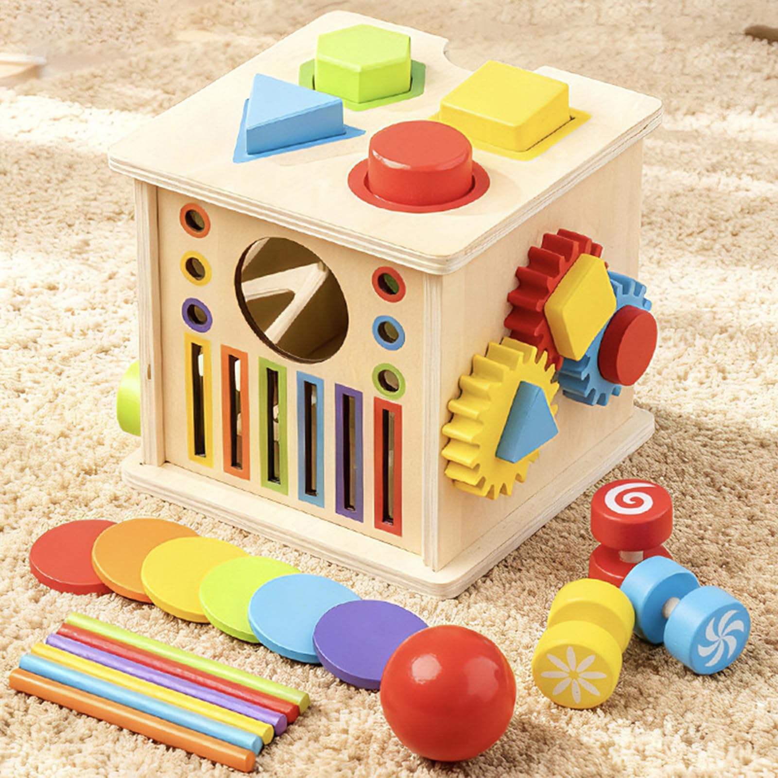 Cubo Attività Giocattolo Educativo Sviluppante In Legno 8 In 1