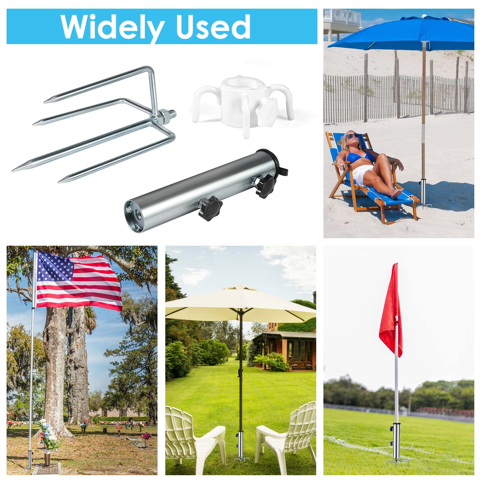 SKMYL Umbrella Chair Clamp,Bench Umbrella Holder Clip,Patio Umbrella Stand,for Deck Railing,Stands,tables,Fence,Balcony,Patio,Terraces,Gardens or Benches (Ground Anchor)