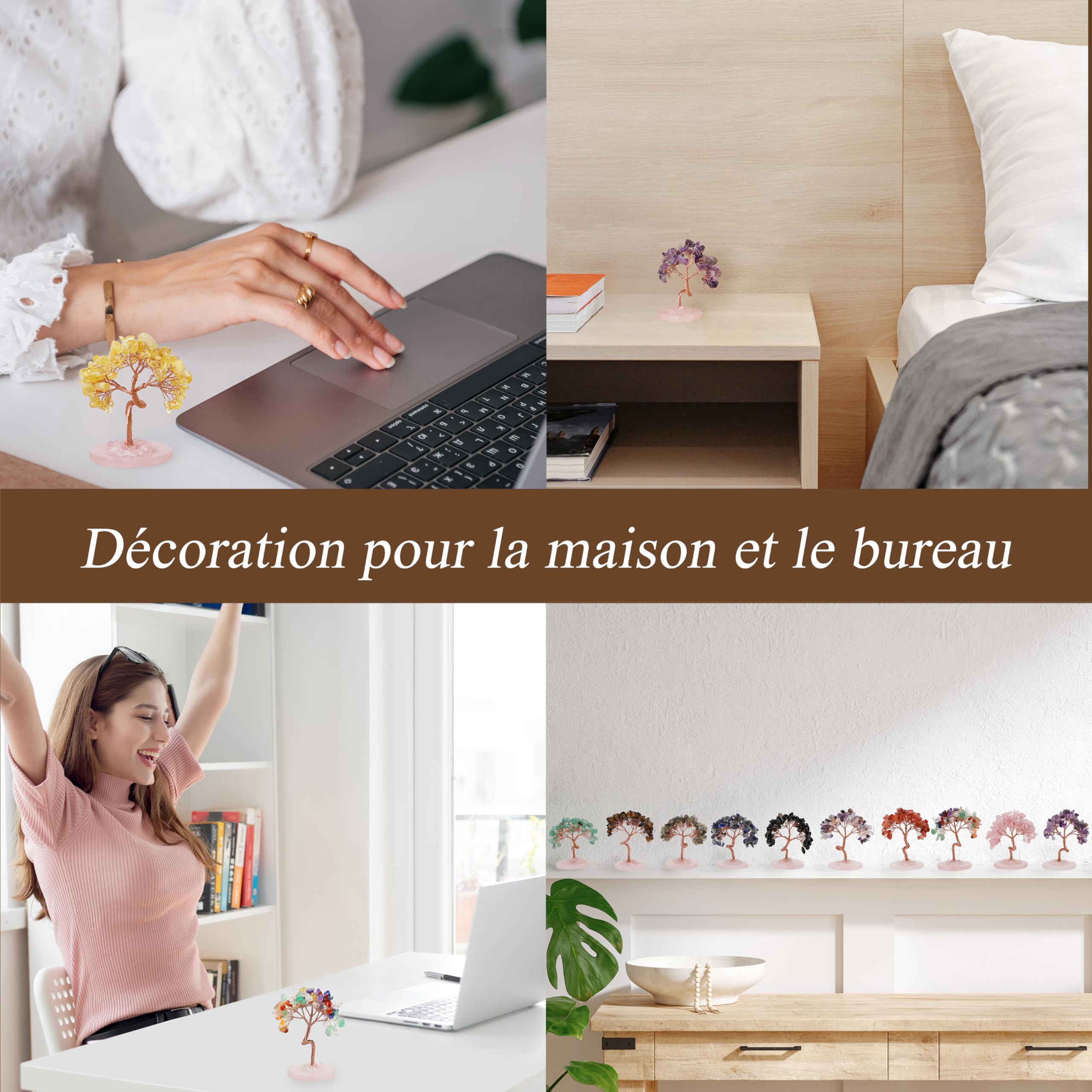 Arbre de Vie en Cristal Lot de 6 Arbres en Pierres Naturelles Chakra Quartz Rose Améthyste Citrine Cornaline Cristal de Roche Décoration Maison Feng Shui Cristaux de Guérison Idée Cadeau Spirituelle