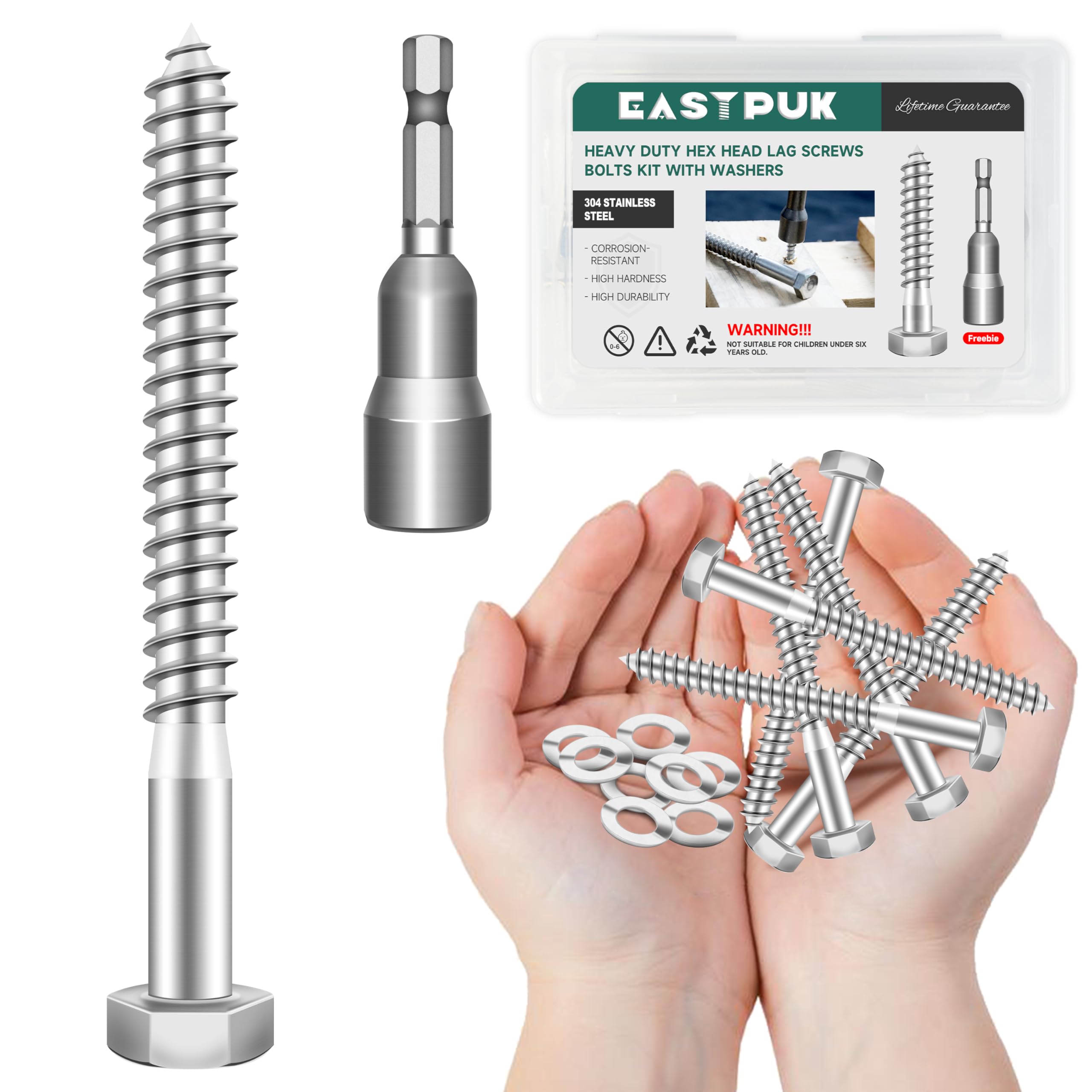 Stainless Steel Lag Screws - 8 Pack, 3/8" x 4" -23