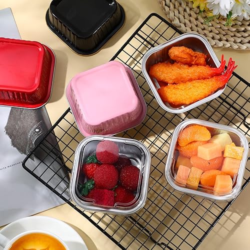 Miniatura 6 de Skylety 180 moldes para hornear mini cuadrados de 5 onzas con tapas, moldes de aluminio para cupcakes, mini recipiente para pasteles, moldes