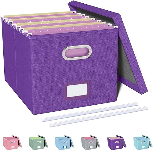 Vista 190 de Organizador de archivos en paquete de 2, caja archivadora portátil con tapa, compatible con carpetas tamaño carta/legal, organizador de documentos
