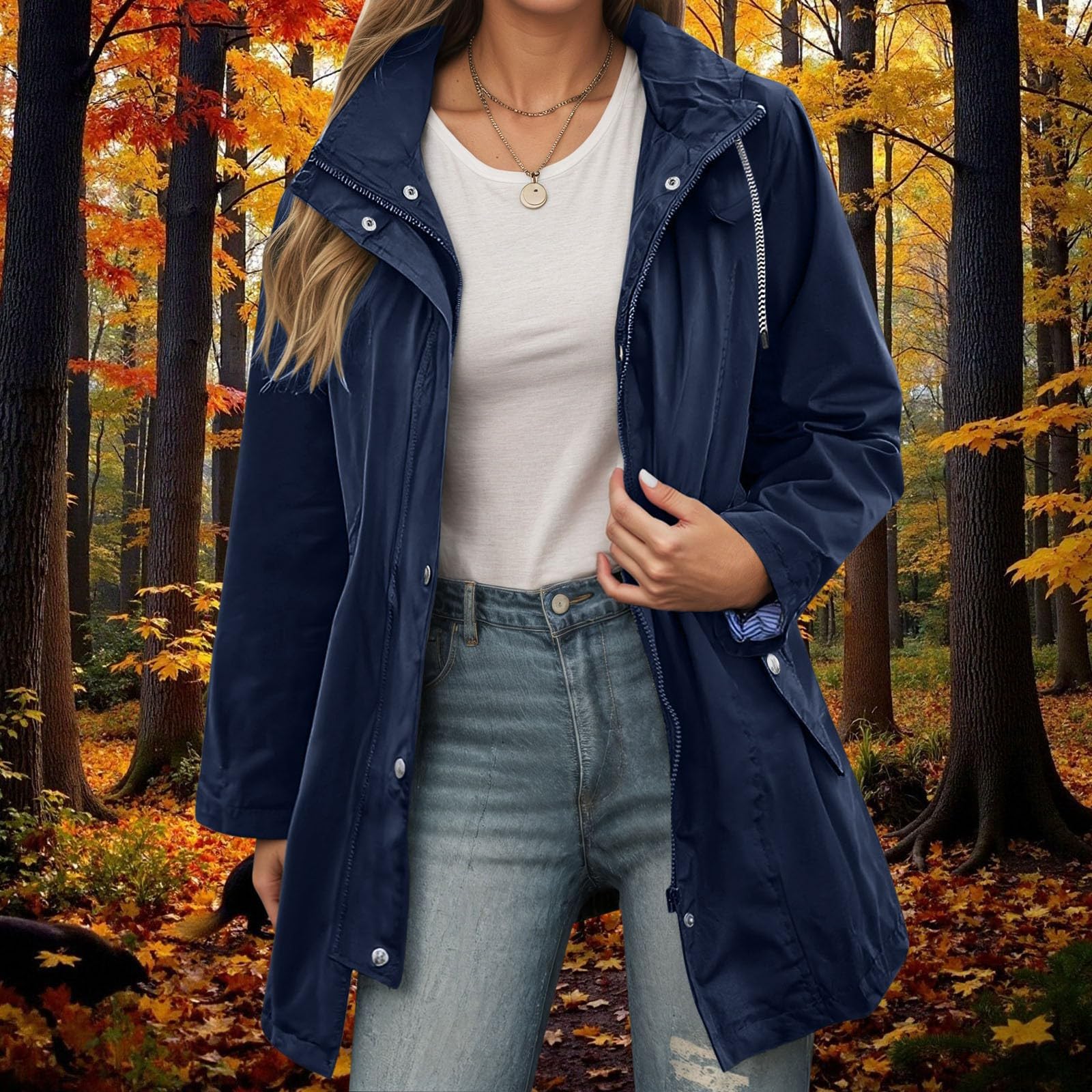 Générique Giacca Antivento Donna 2027 Impermeabile Leggero con Cappuccio Cerniera, Cappotto Casual Metà Stagione Primavera Estate Autunno