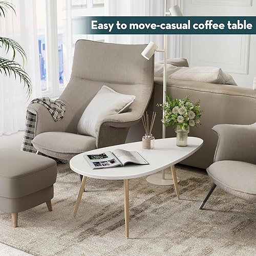 Miniatura 6 de SAYGOER Mesa de centro moderna ovalada blanca para sala de estar, mesa central simple para espacios pequeños, oficina en casa, fácil montaje, 22.2