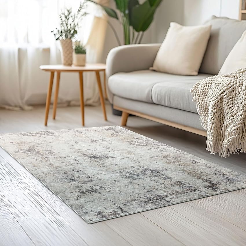 Cinknots Tappeto Moderno Morbido Tappeto Astratto Invecchiato Soggiorno Camera da Letto Tappeto Antiscivolo (Astratto Marrone/Grigio/Multi, 60 x 120 cm)