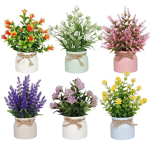 Yoratee 6pcs Artificial Pot Flowers Small Fake Plants Mini Potted