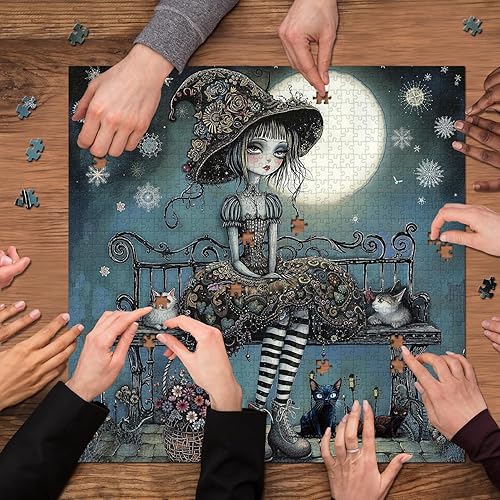 Miniatura 9 de PICKFORU Rompecabezas gótico iluminado por la luna de 1000 piezas, rompecabezas vintage de arte oscuro para adultos, lindo rompecabezas de póster