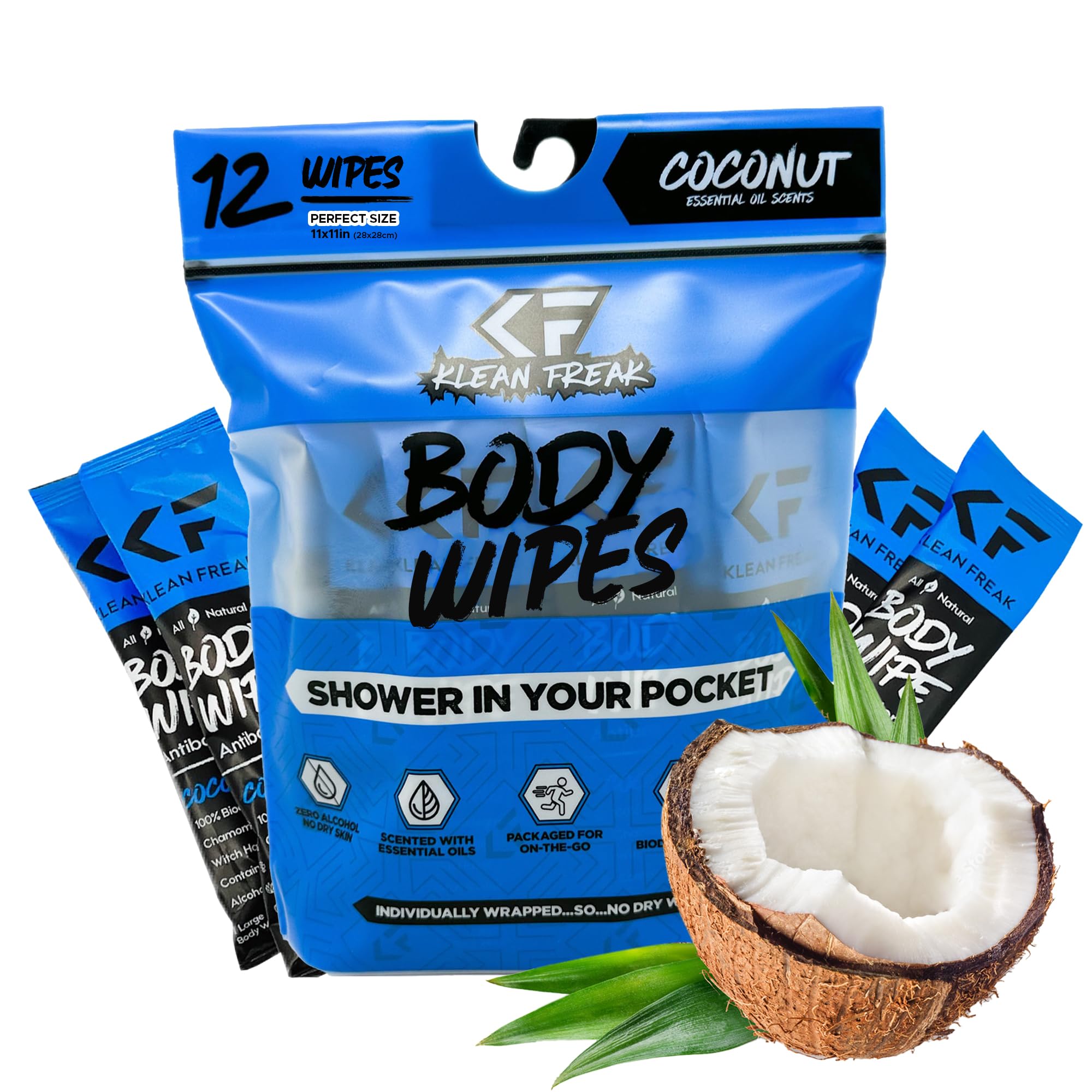 Klean FreakBody Wipes - Dozen Pack - Coconut