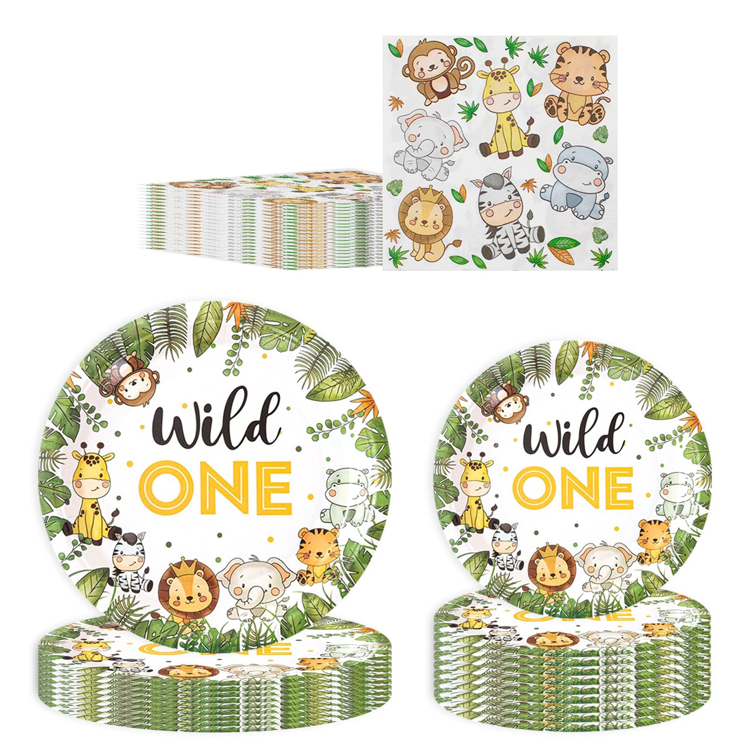 Tygfrt Multicolor 40Pcs Jungle Animal Cutlery Paper Plates Napkins Animal Cutlery Set Wild Decoration Jungle Birthday Decoration Kids Theme Party Decoration