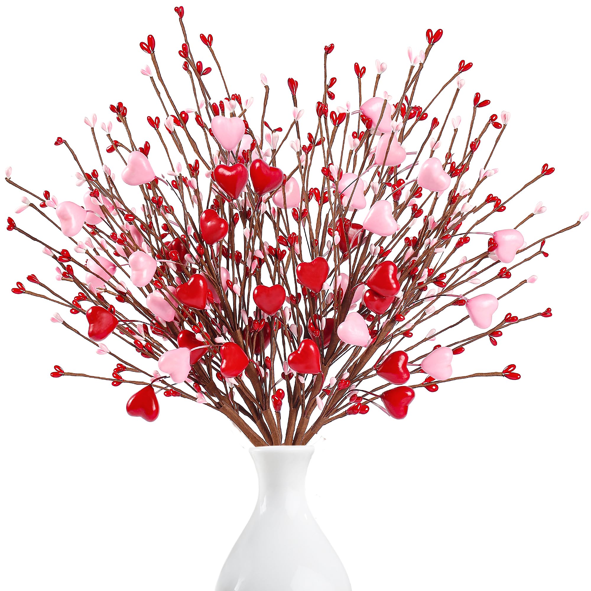 Sggvecsy Heart Shaped Berry Picks 6 Pcs Artificial Red Berry Twig Flowers Stem Branches with Red Pink Heart Valentine’s Day Gifts for Valentine’s Day Anniversary Flower Bouquets Wedding Home Decor