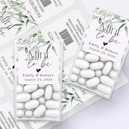 Miniatura 2 de 25 PCS Personalized Greenery Mint to Be Wedding Favor Stickers for Tic Tacs Box, Custom Green Flowers Labels Wraps for freshmints with Date and Name