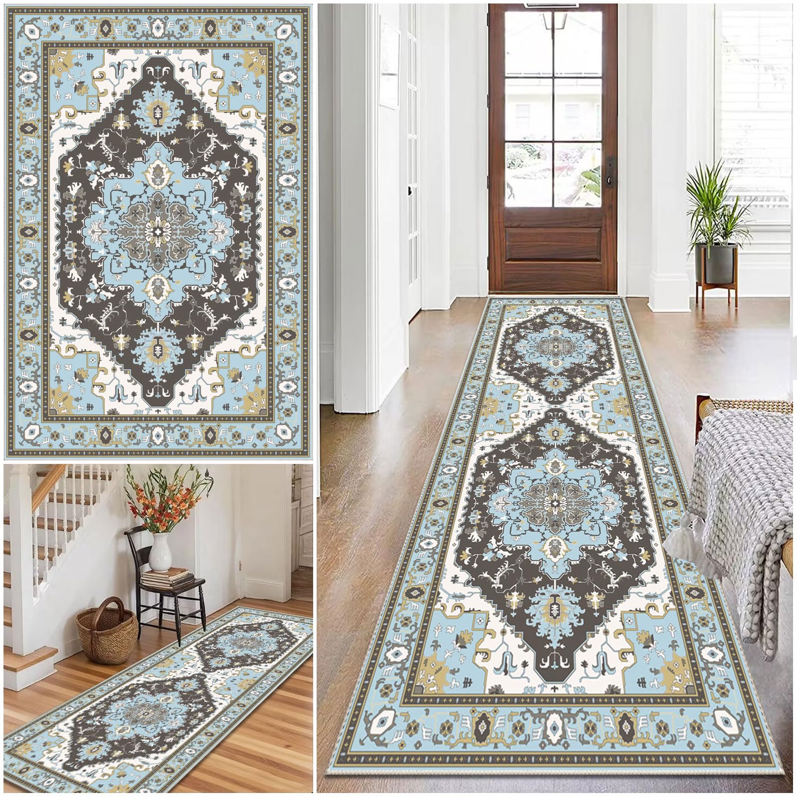 Hallway Runner Rug Carpet Runners for Hallways Non Slip Long Kitchen Rug Washable 40 x 180 cm Corridor Rug Runner Kitchen Runner Rug Hall Runner mat Kitchen Mats Area Rug for Living Room Entryway