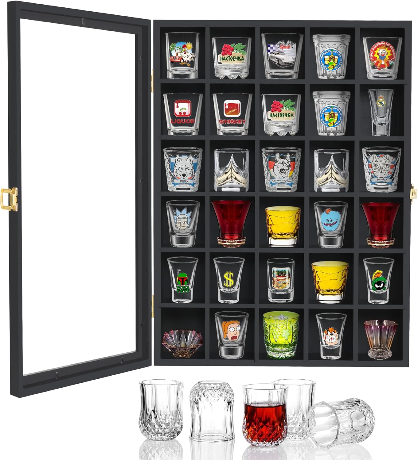 Shot Glass Display Case Wall Mounted, 30 Shot Glass Holder