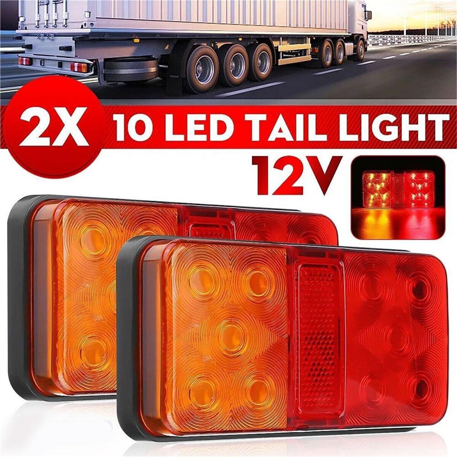 tylne światła LED 2 szt. 12V/24V/80V przyczepa ciężarówka tylna lampa wodoodporna ciężarówka światło boczne 10LED tylne światło Lampa tylna zespolona(12V)
