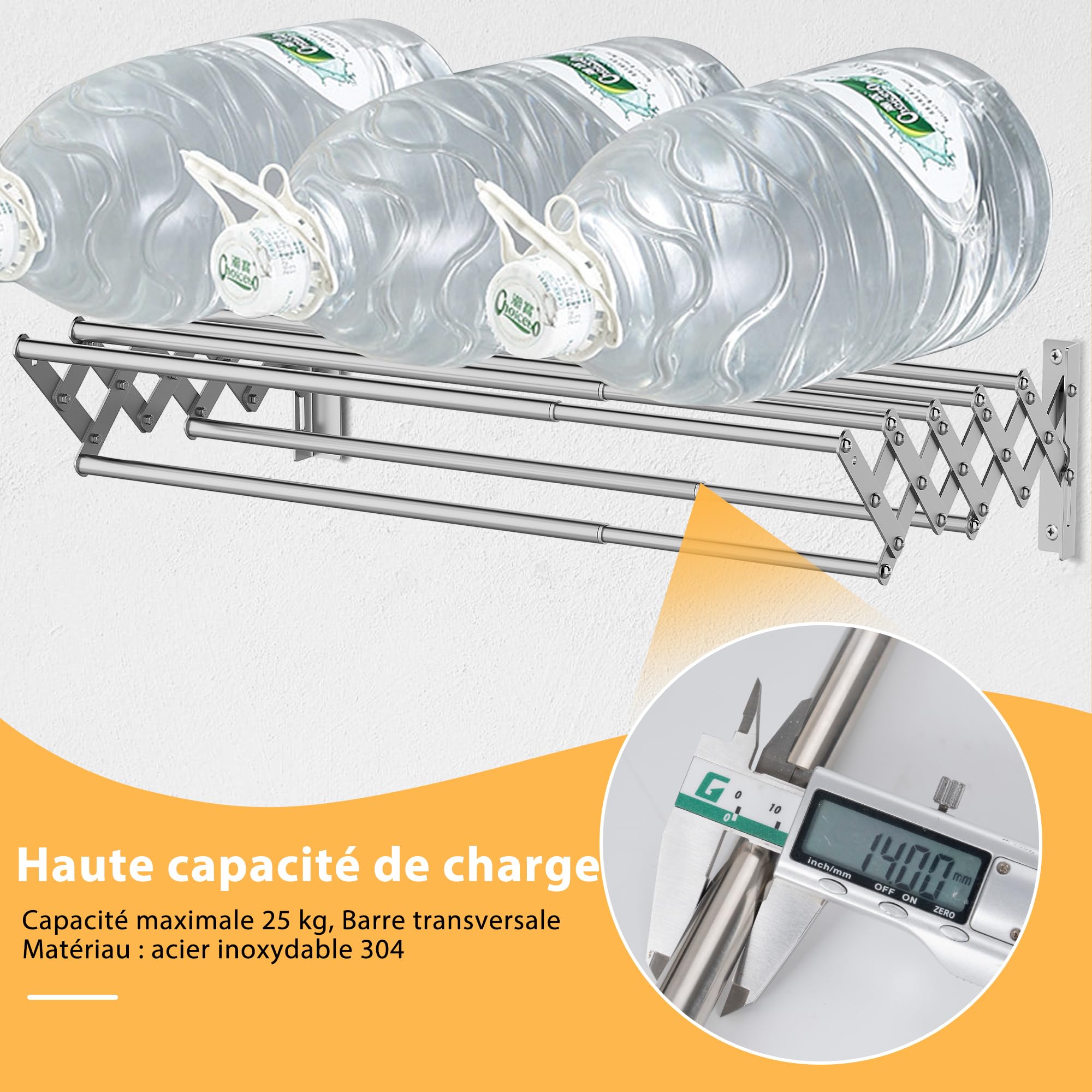 OUUTMEE Étendoir à Linge Mural Pliable, Séchoir à Linge Mural en Acier Inoxydable avec 7 Tiges, Largeur Rétractable: 42-80CM, Porte-Serviettes Suspendu pour Buanderie Salle de Bain, Moyen (Argent)