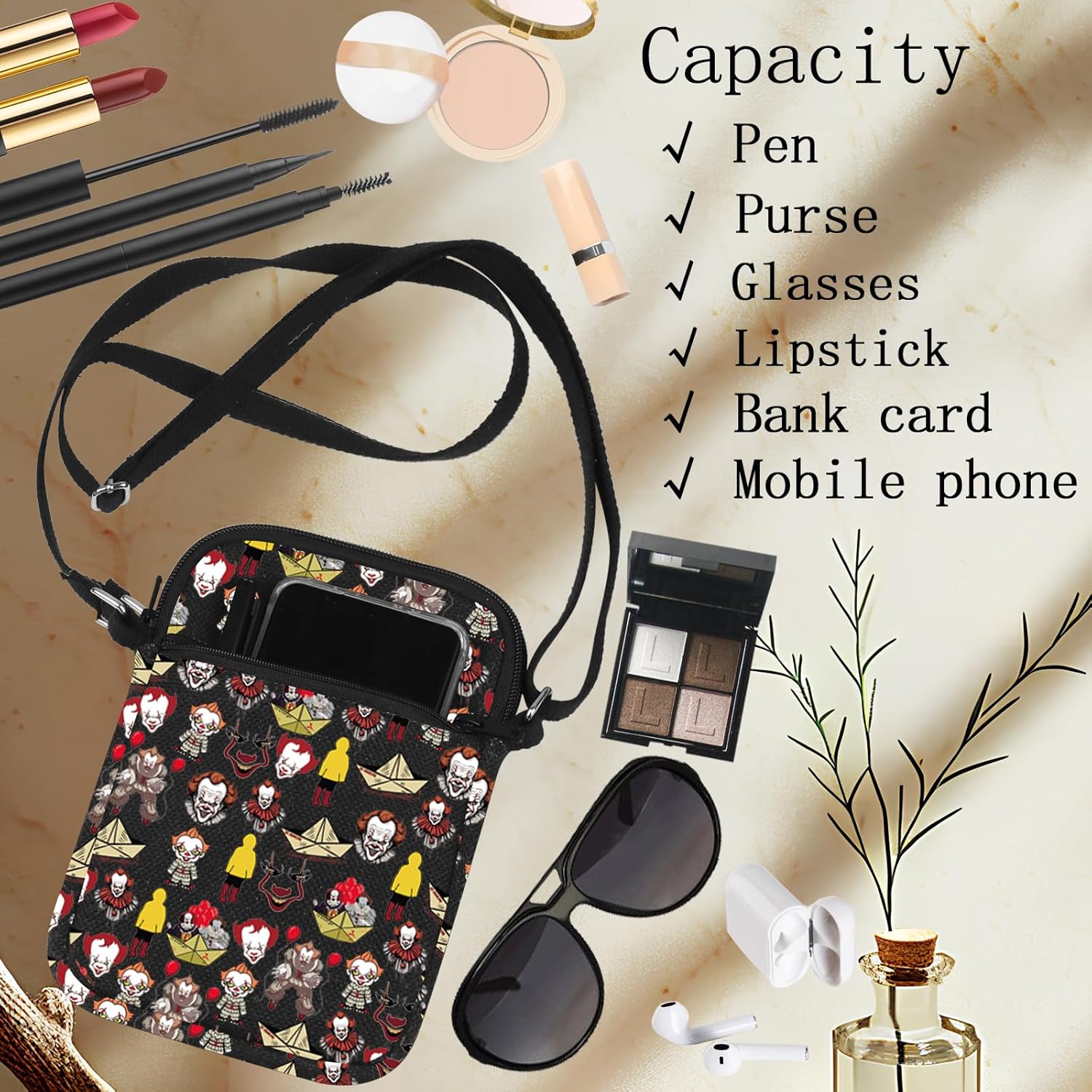 LEVLO Clowns Crossbody Bag Movie Fans Gift Peace Love Clowns Movie Shoulder Bag Horror Movie Merchandise - Image 5