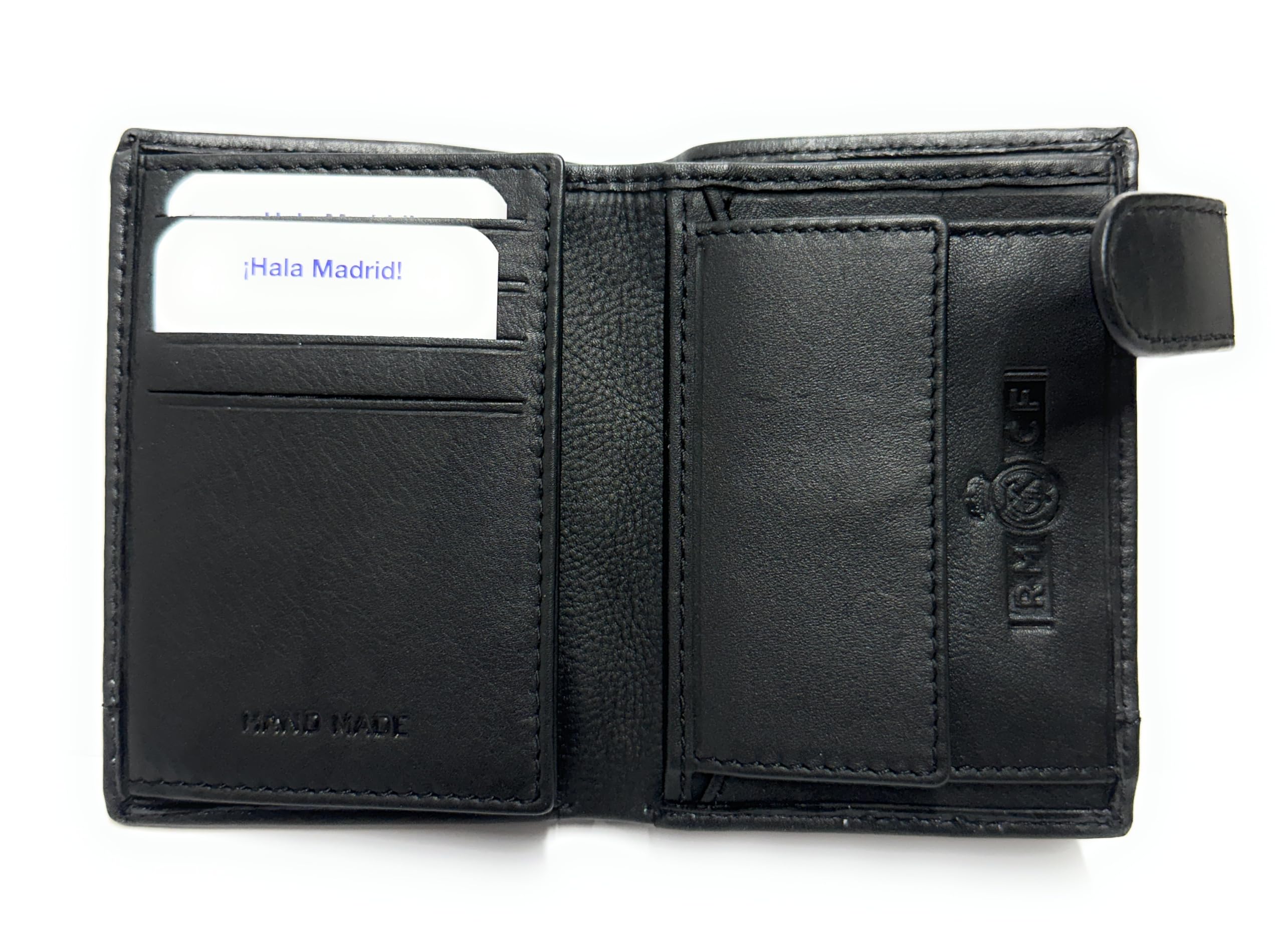 Cartera Oficial Real Madrid Piel 100% Legítima Protección RFID Escudo Club Hombre Vertical Broche Monedero Negro