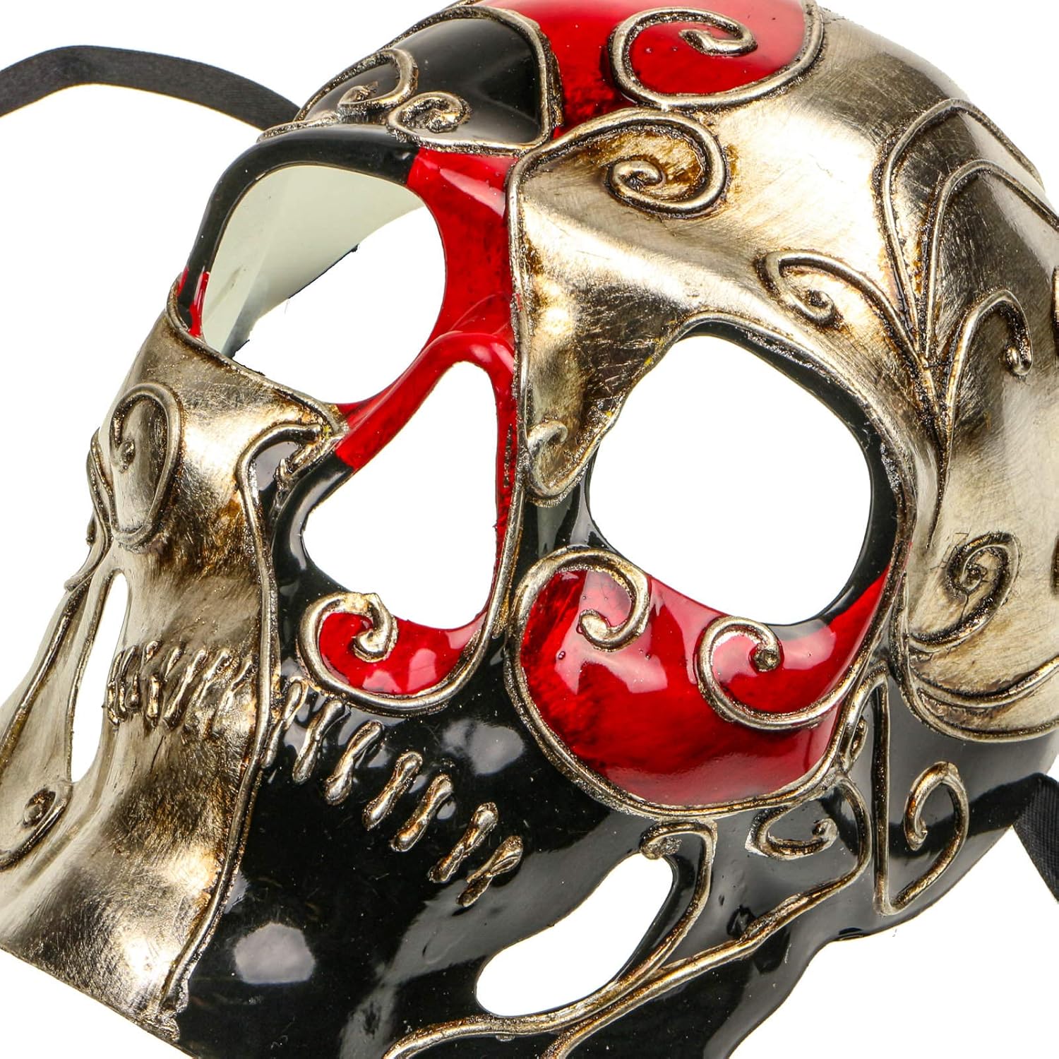Day of The Dead Sugar Skull Halloween Masquerade Venetian Costume, Adult Skull Mask Cosplay Skeleton Party Mask - Silver Red