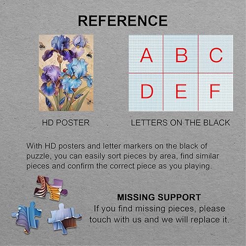 Miniatura 7 de Hermosos rompecabezas de flores de iris para adultos, 1000 piezas de naturaleza primaveral, rompecabezas de arte de plantas vintage, rompecabezas