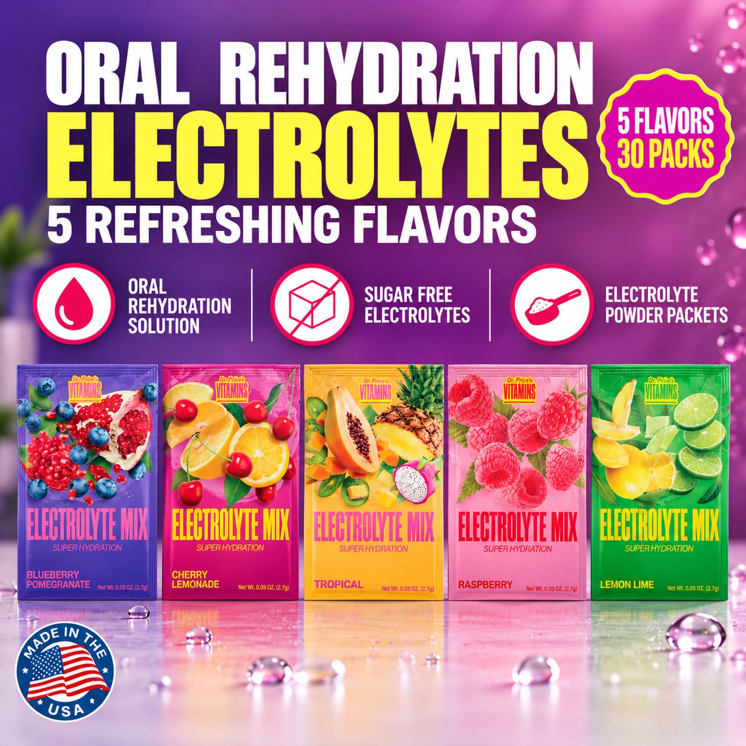 Dr. Price's Electrolytes Powder Packets, Variety Pack, 30 Packs — Amazon image 2