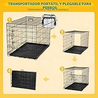 Vista 8 de Jaula para perros – Jaula portátil mediana de 36 pulgadas de doble puerta, jaula de alambre de metal para mascotas con bloqueo seguro, bandeja a