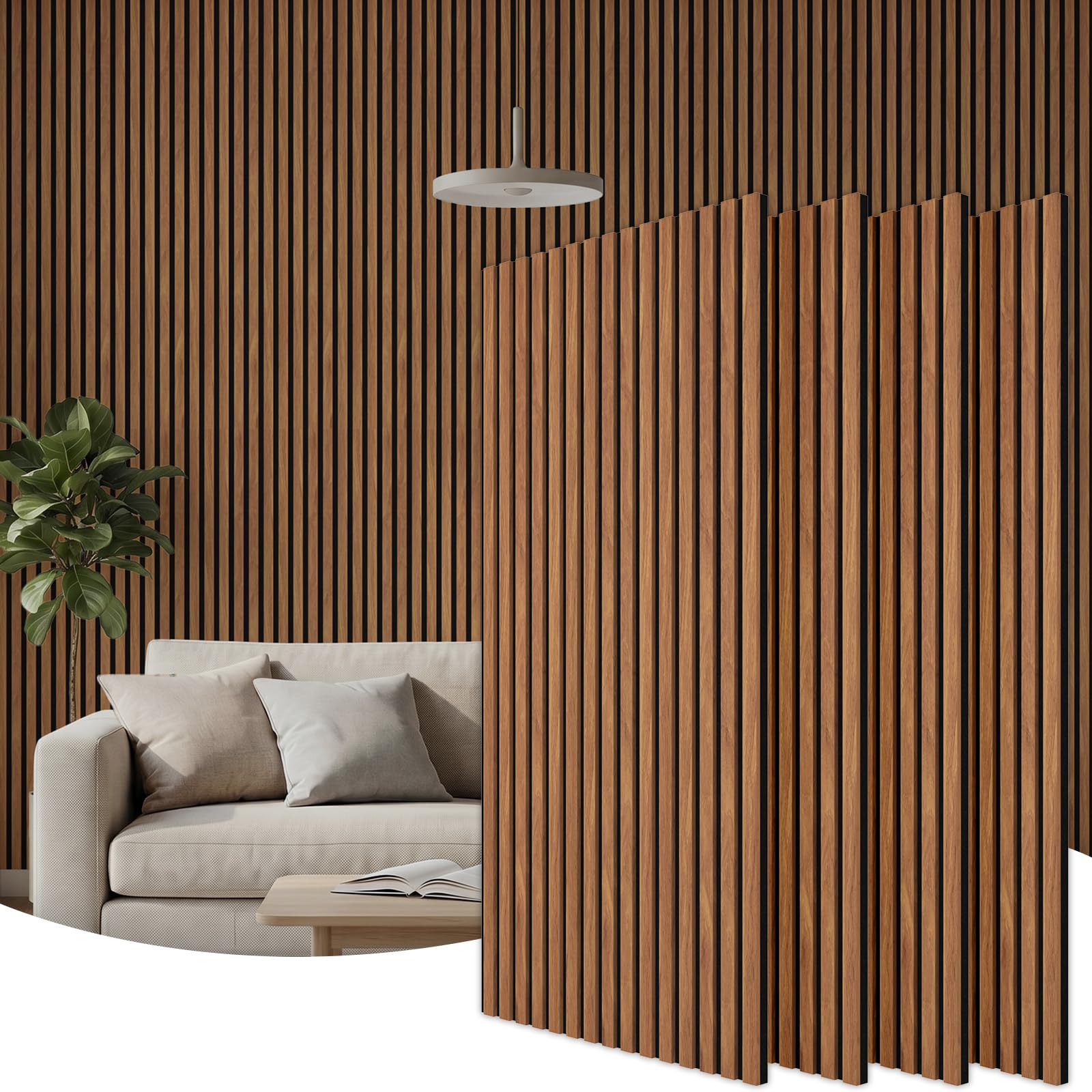 TONOR Panele Akustyczne do Dekoracji Wnętrz, 4-Pack 120 x 60cm - 2.88m² Drewniany Panel Akustyczny, Panele Ścienne do Wygłuszania, Salon, Sypialnia, Biuro, Głęboki Tek