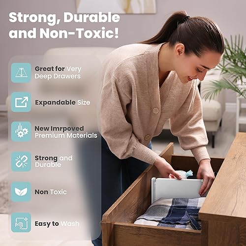 Miniatura 4 de RAPTUROUS Separadores de cajones ajustables, 8 pulgadas de alto, ampliables de 13.35 a 22 pulgadas, paquete de 6, antideslizantes para cajones