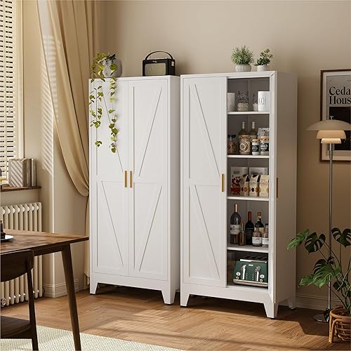 Miniatura 14 de COFaR Armario de despensa de 71 pulgadas con cajón, armario de almacenamiento azul pavo real con estantes ajustables, armario moderno de 3 secciones