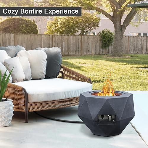 Miniatura 10 de Kante Hormigón y metal de textura redonda de 25 pulgadas de ancho, para exteriores, ecológico, sin humo, 50,000 BTU de gas propano moderno, con