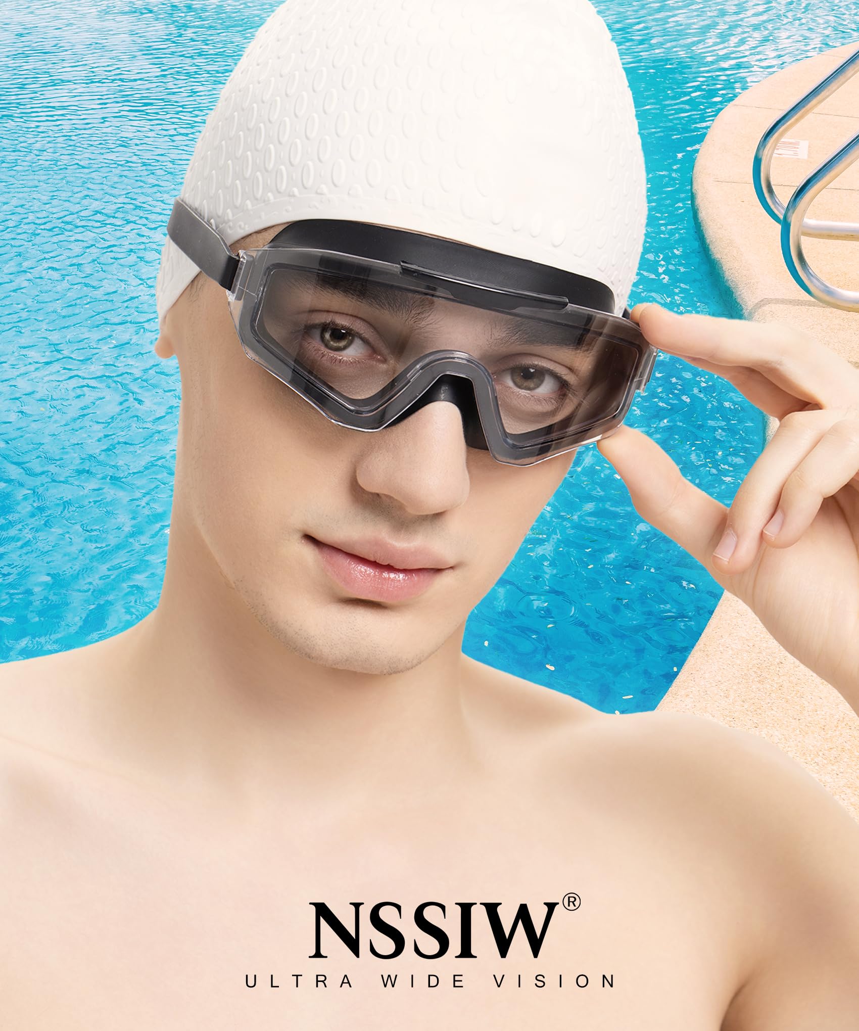 NSSIW Occhialini da nuoto per adulti per nuotare: nessuna perdita con protezione UV400, anti appannamento, ampia visuale, per uomini e donne, confezione da 3