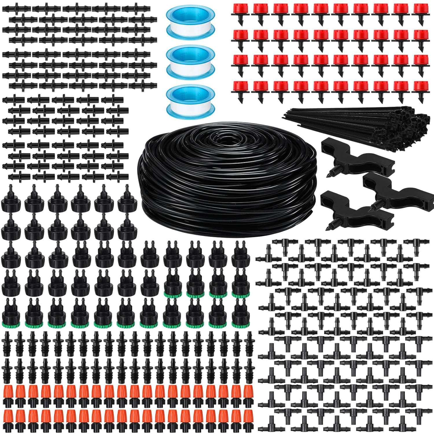 Sasylvia 984 ft Greenhouse Irrigation System Patio Misting Plant Water Drip System 1/4 Inch Distribution Tubing Drip Emitters Drip Spray Nozzle Automatic Garden Watering Misting for Greenhouse