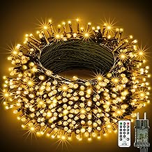 btfarm Christmas Tree Lights with Remote Control, 20M 200 LED Christmas Lights Outdoor and Indoor Timer, 8 Modes Waterproof Christmas Light Chain Decor for Garden, Home, Party, Warm White