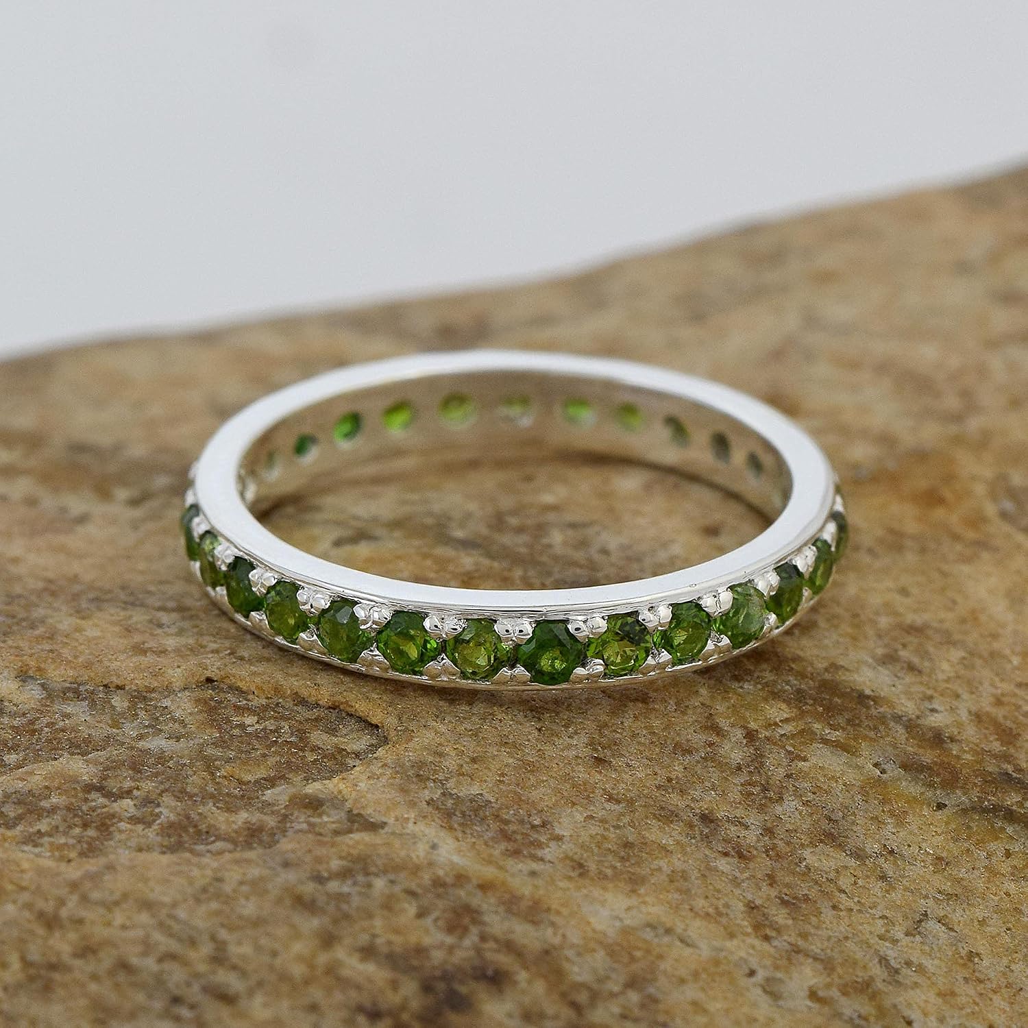 Authentic Gemstone 925 Sterling Silver Eternity Band Ring | Pave Setting | Handmade Fine Jewelry Gift for Women AZ-ESJ-051