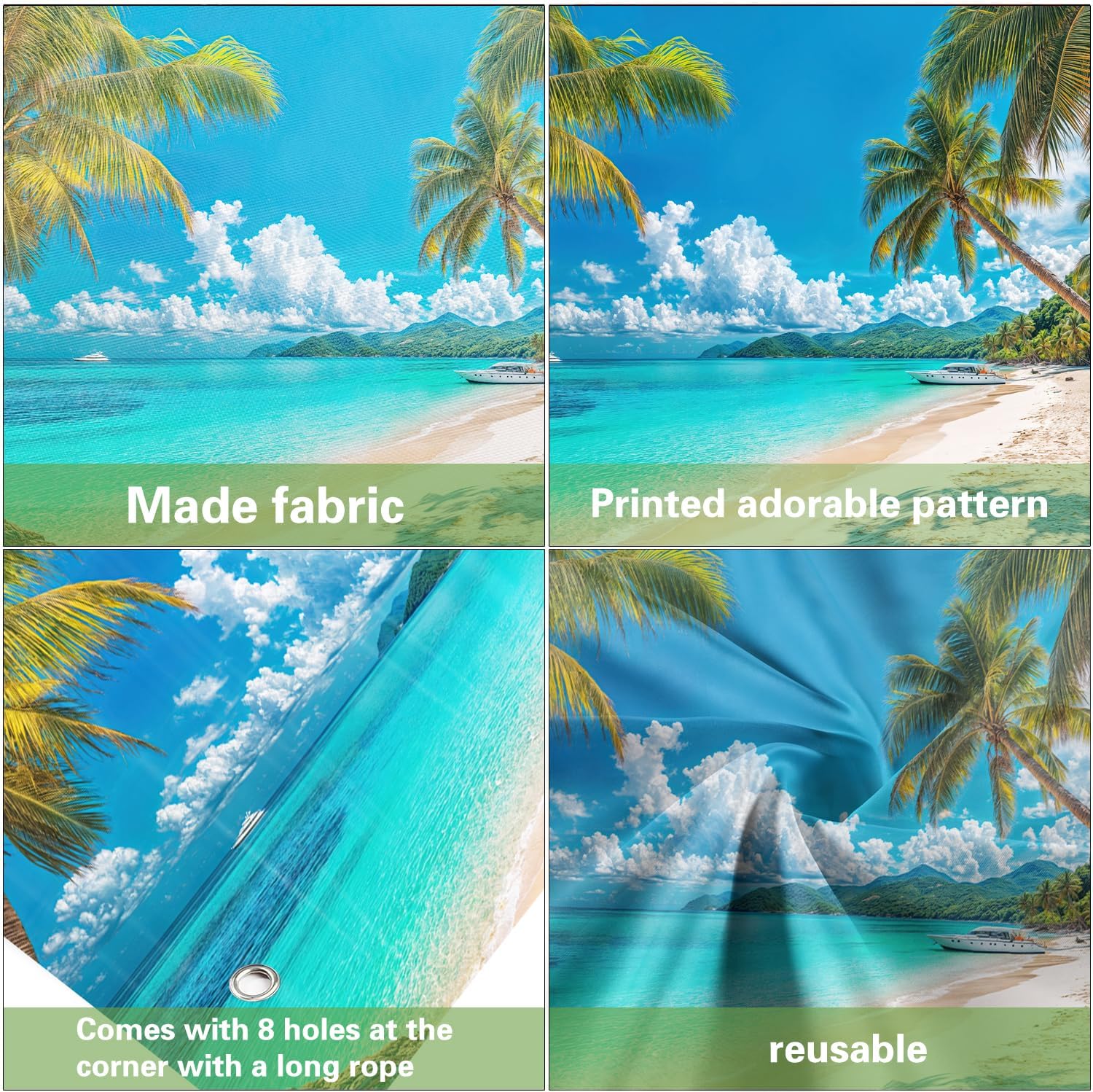 16X7FT Tropical Beach Garage Door Cover Decoration Summer Hawaiian Ocean Scene with Palm Trees, Blue Sky, and Sandy Shoreline Garage Buddy Outdoor Decor Banner