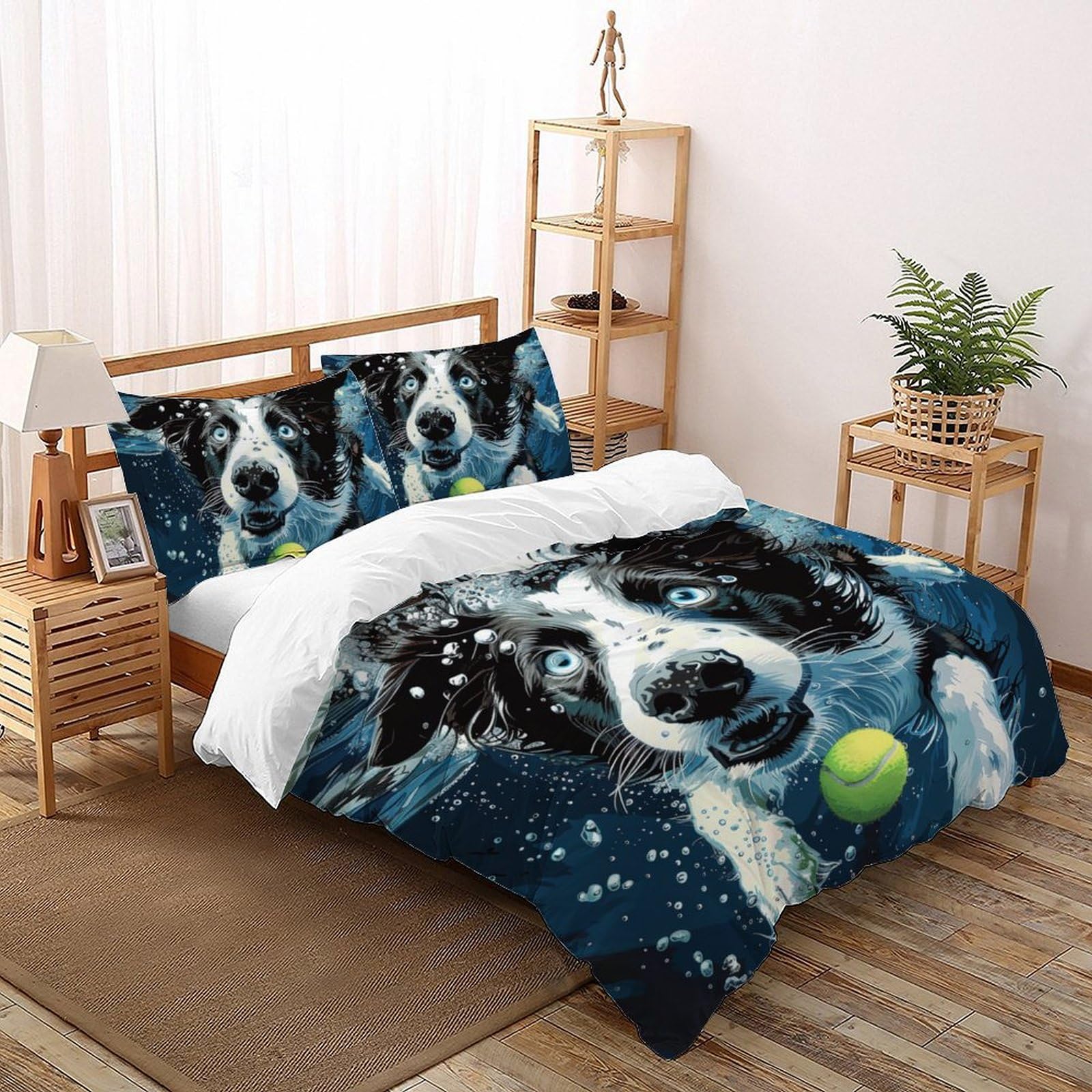 Ensemble literie microfibre adulte 3 pièces avec motif Border Collie