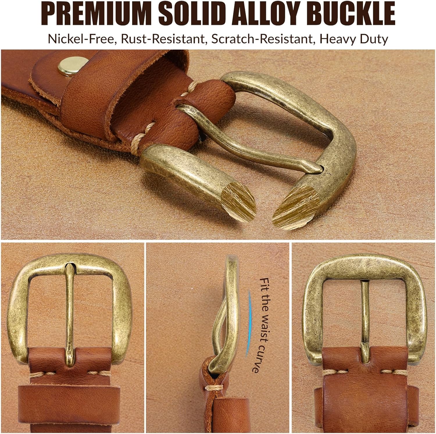 Mens Belts Leather, Thicken Full Grain Leather Belt Heavy Duty for Work, Real Handmade Italian Cowhide with Gift Box - Image 3